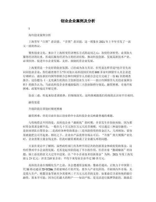 创业企业案例及分析