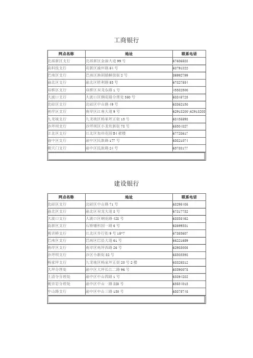 重庆各区公积金开户银行