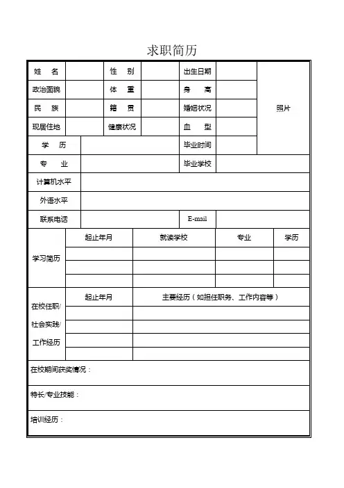 109个人空白简历标准表(148)