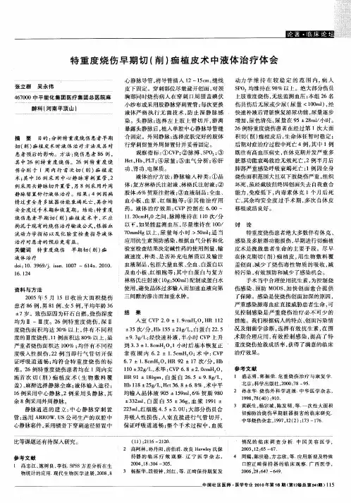 特重度烧伤早期切(削)痂植皮术中液体治疗体会