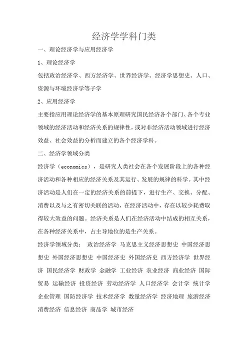 经济学学科门类