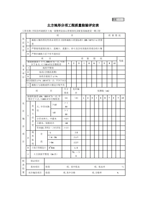 园林绿化评定表