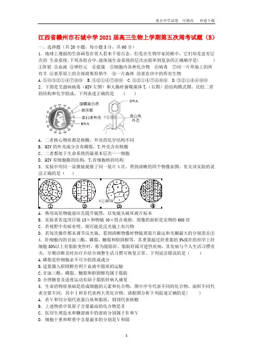 江西省赣州市石城中学2021届高三生物上学期第五次周考试题(B)