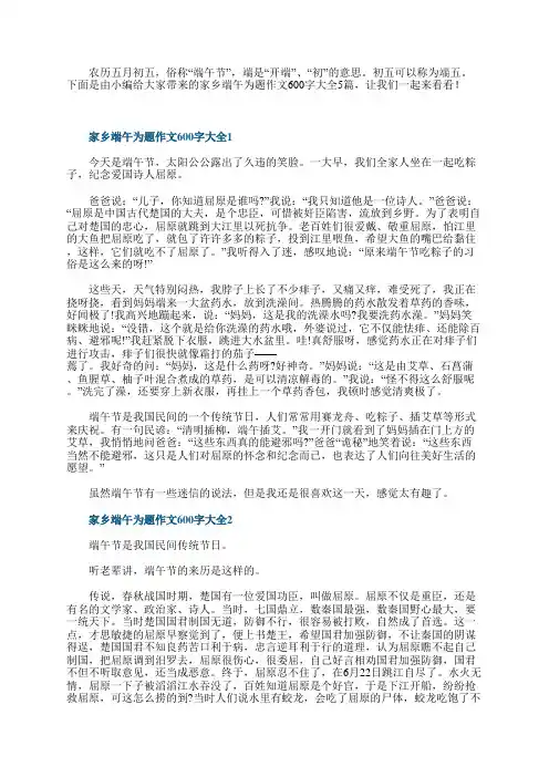 家乡端午为题作文600字大全