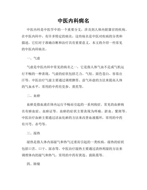 中医内科病名