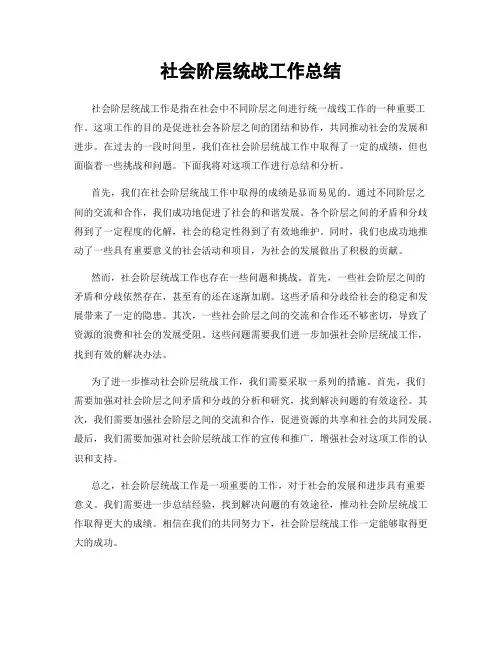 社会阶层统战工作总结