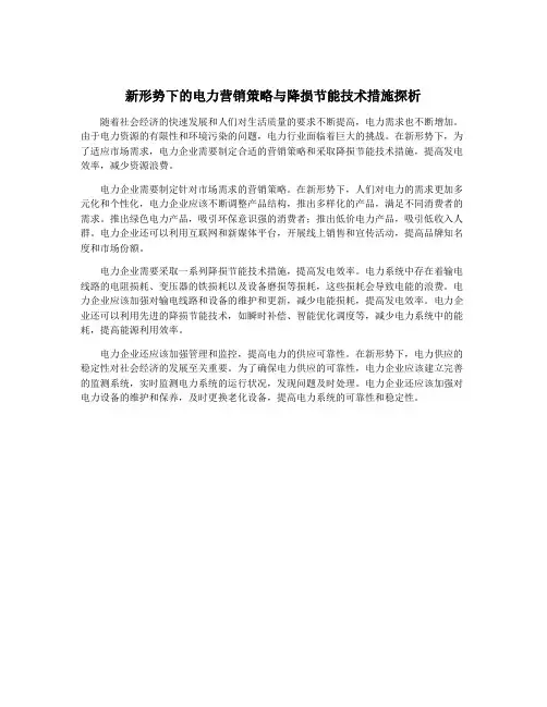 新形势下的电力营销策略与降损节能技术措施探析
