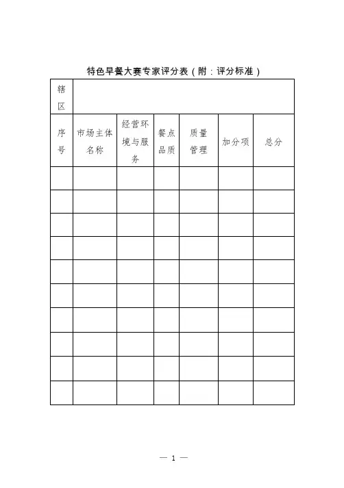 特色早餐大赛评分细则及打分表
