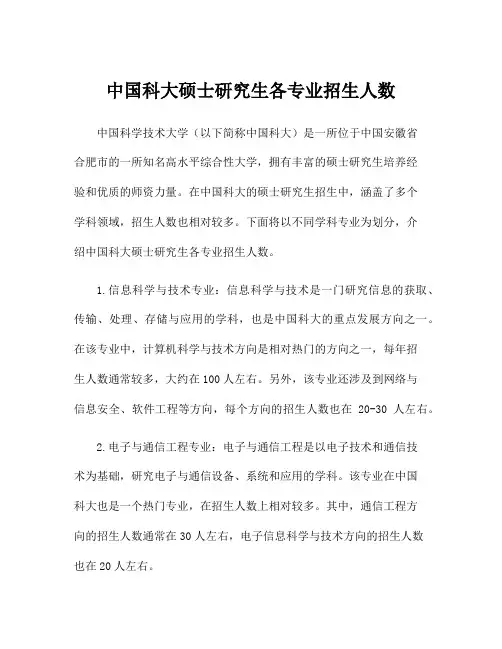 中国科大硕士研究生各专业招生人数