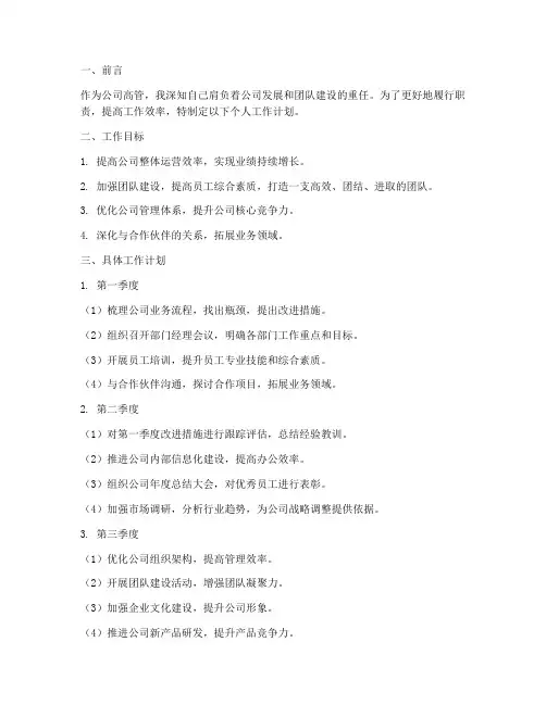 公司高管个人工作计划