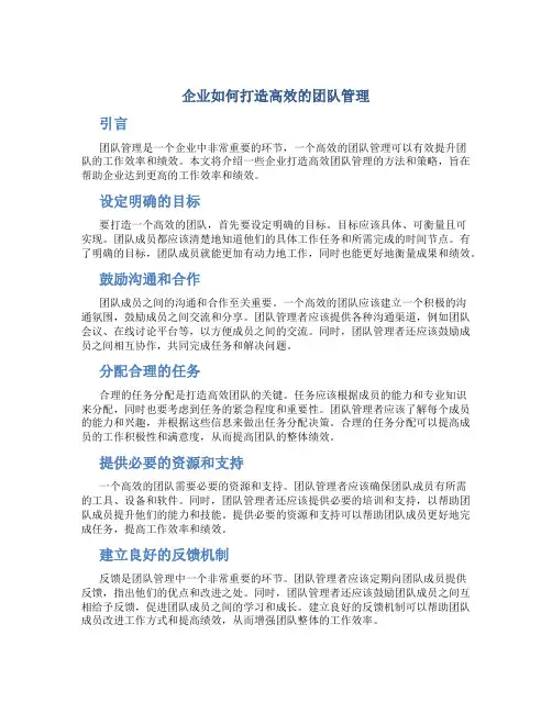 企业如何打造高效的团队管理