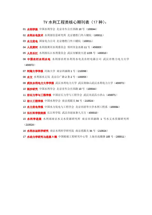 水利核心期刊