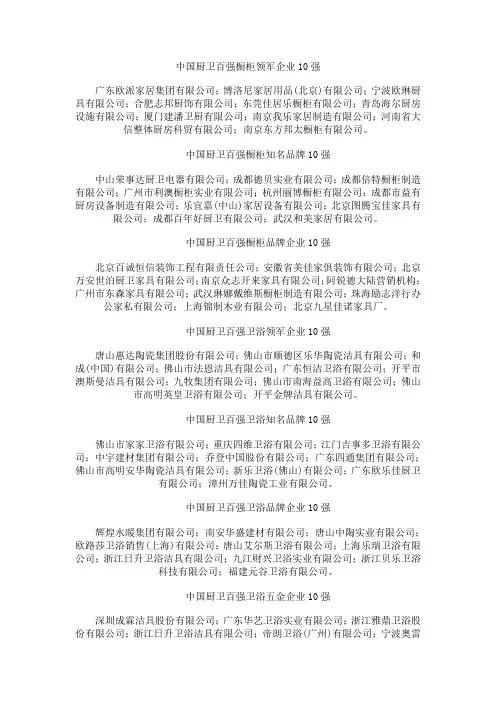 厨卫行业百强