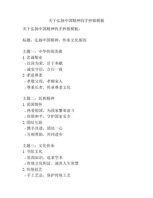 关于弘扬中国精神的手抄报模板