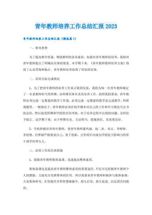 青年教师培养工作总结汇报2023
