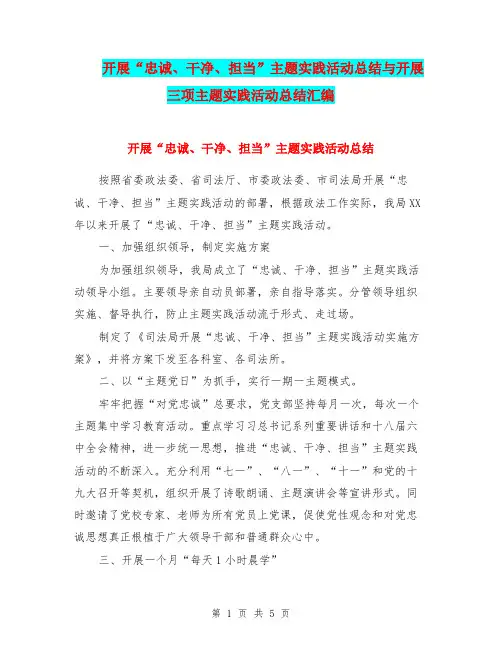 开展“忠诚、干净、担当”主题实践活动总结与开展三项主题实践活动总结汇编.doc