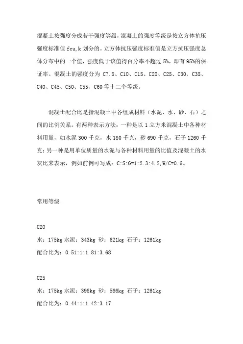 混凝土强度等级配比