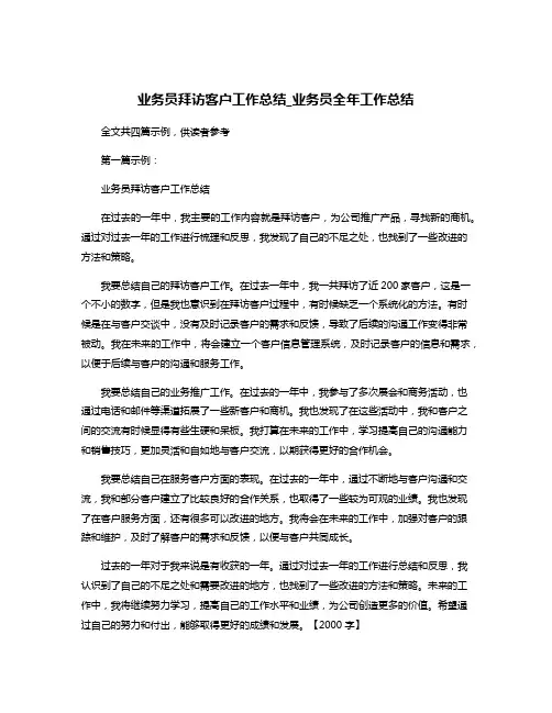 业务员拜访客户工作总结_业务员全年工作总结