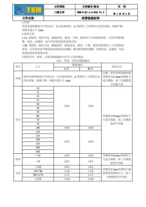 纸管检验标准