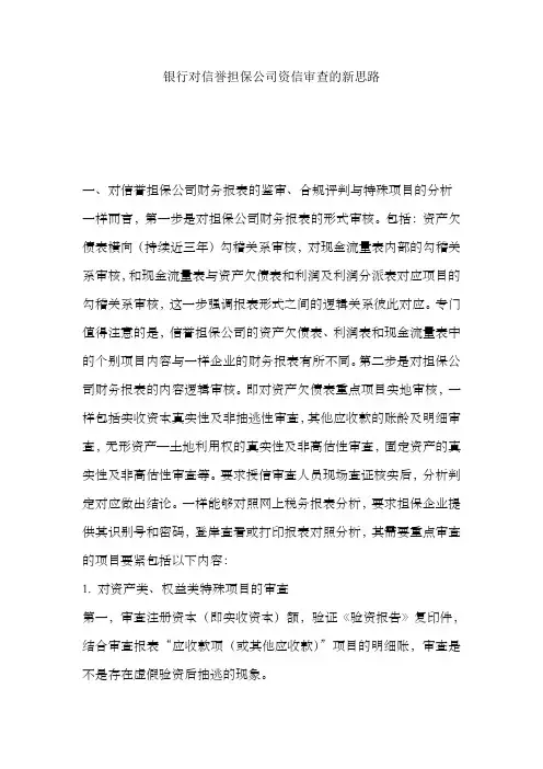 银行对信誉担保公司资信审查的新思路