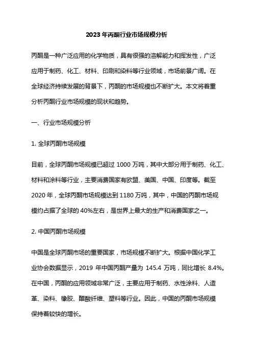 2023年丙酮行业市场规模分析