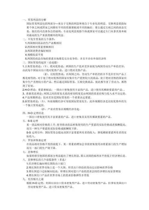 国际经济学考试重点简答