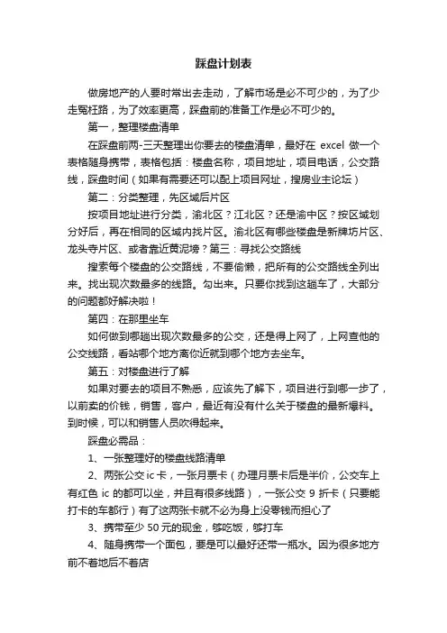 踩盘计划表