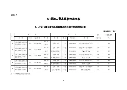 加工贸易单耗标准