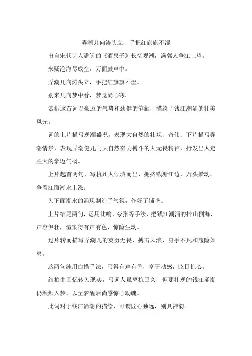 弄潮儿向涛头立,手把红旗旗不湿