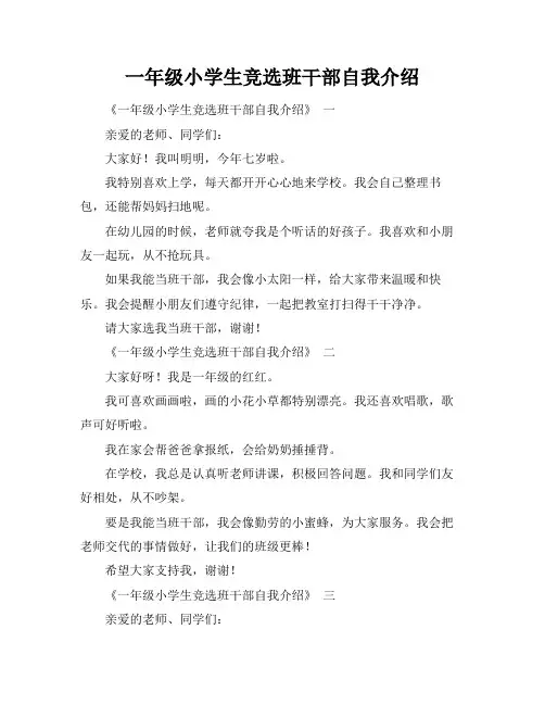 一年级小学生竞选班干部自我介绍