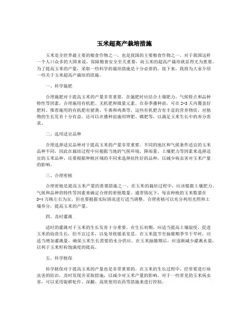 玉米超高产栽培措施