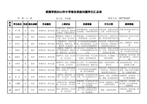 七一班 问题学生汇总表
