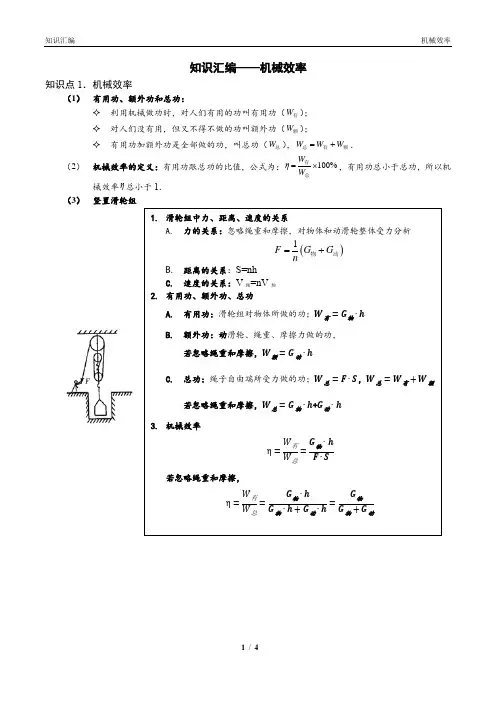 机械效率知识点总结(精华)