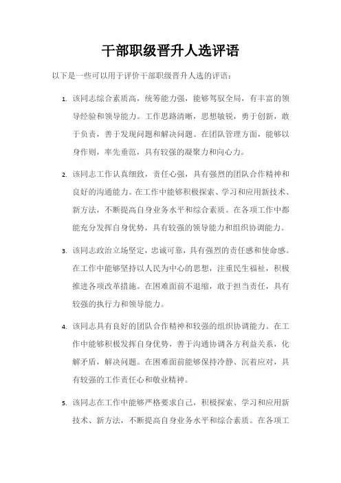 干部职级晋升人选评语