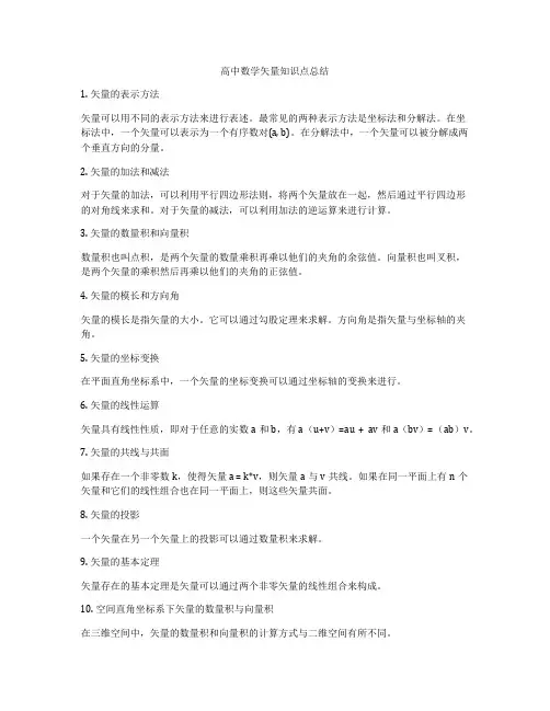 高中数学矢量知识点总结