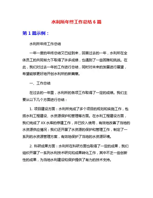水利所年终工作总结6篇
