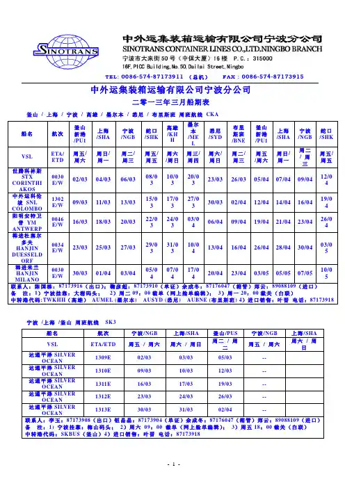 中外运集运2013年03月份船期表01