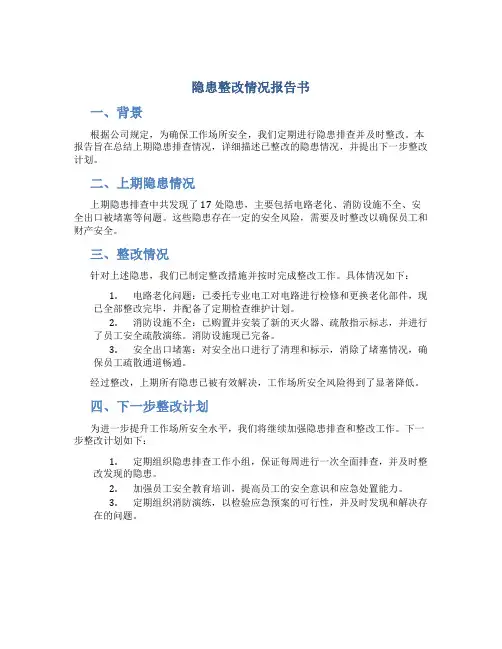 隐患整改情况报告书