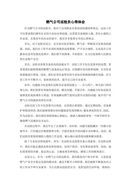 燃气公司巡检员心得体会