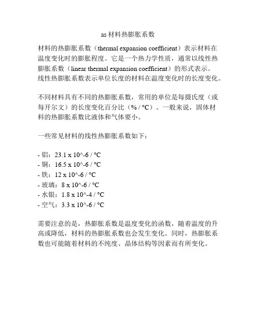 as材料热膨胀系数
