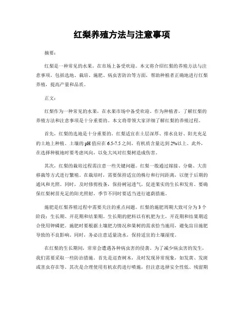 红梨养殖方法与注意事项