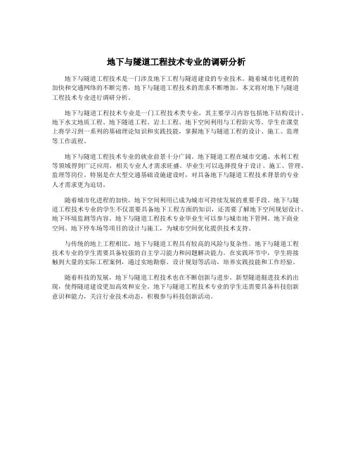 地下与隧道工程技术专业的调研分析