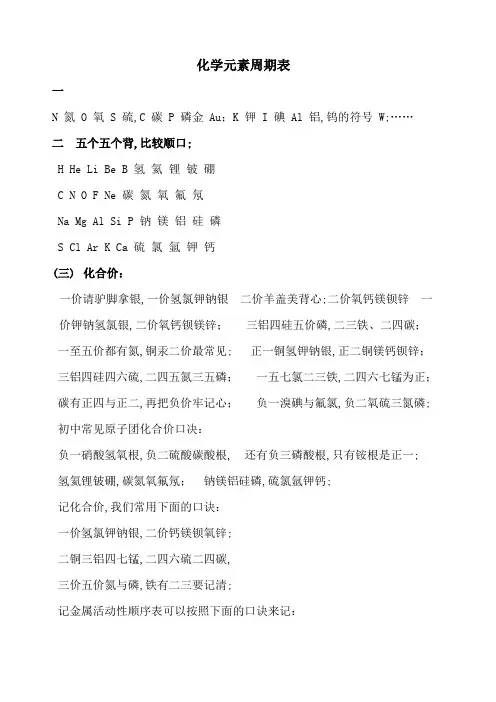 高中化学口诀顺口溜