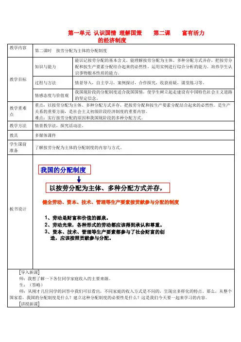 九年级政治第一单元12富有活力的经济制度教案粤教版