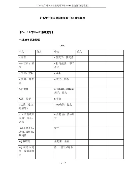 广东省广州市八年级英语下册Unit2系统复习(无答案)
