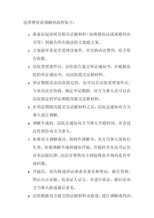 抚养费诉前调解的流程