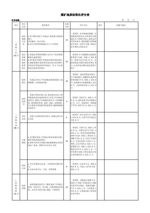 煤矿地质标准化评分表