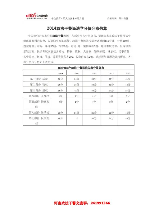 2014政法干警民法学分值分布估算