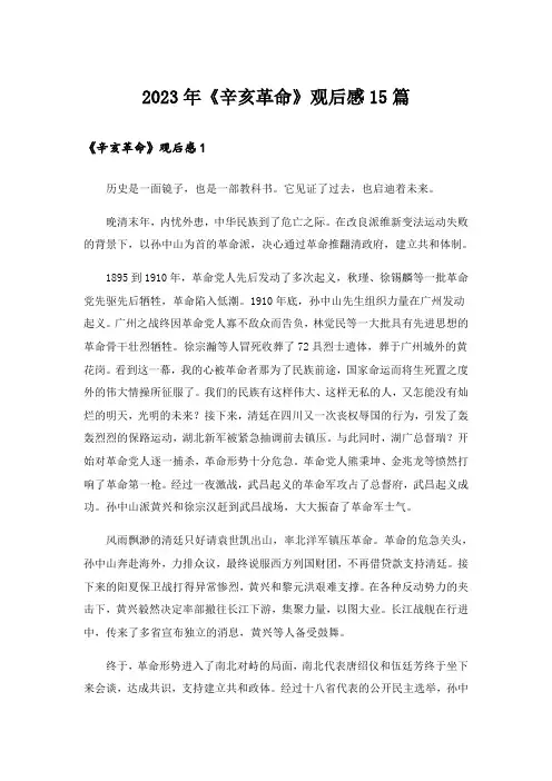 2023年《辛亥革命》观后感15篇