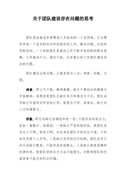 关于团队建设存在问题的思考